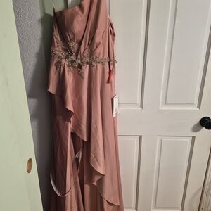 Mac Duggal Pink Maxi Dress with Embellishments